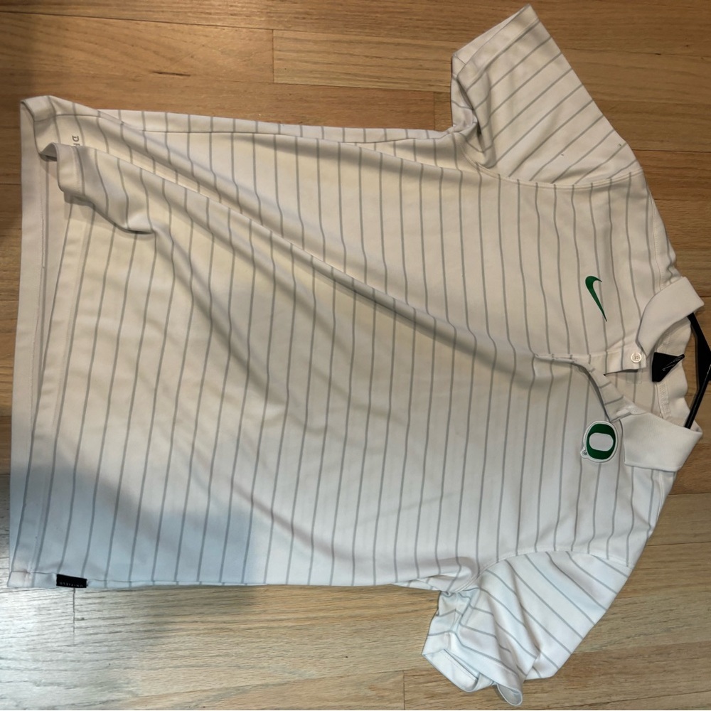 Nike White and Green Striped Polo Shirt